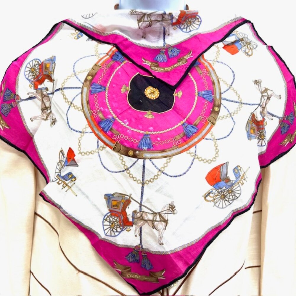 Set of 2 Celine Paris 1 Handkerchief 19" Cotton +1 Hand Towel 10" pink horse(67) - Picture 4 of 7